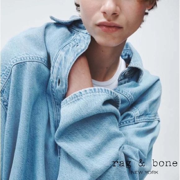 RAG & BONE **NWT** Ultra Featherweight Emily Pullover Billie Denim Blouse - Picture 2 of 7